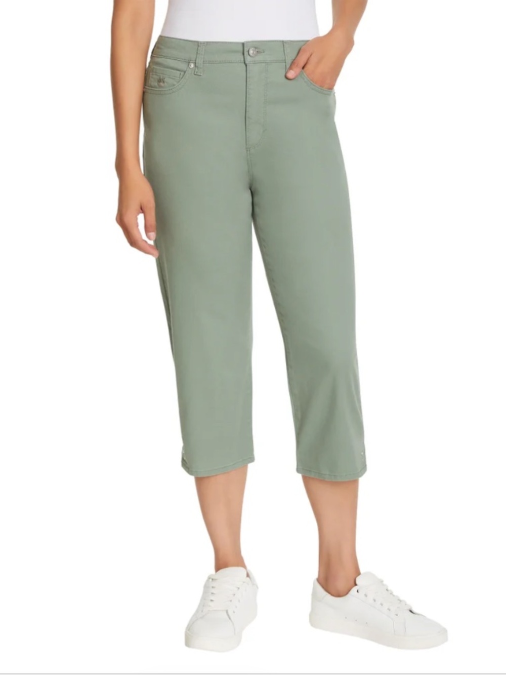 Gloria Vanderbilt Womens Amanda Sage Green Cropped Capri Pants 12